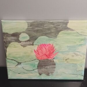 Abstract Floral Canvas Art with Pink Lotus
